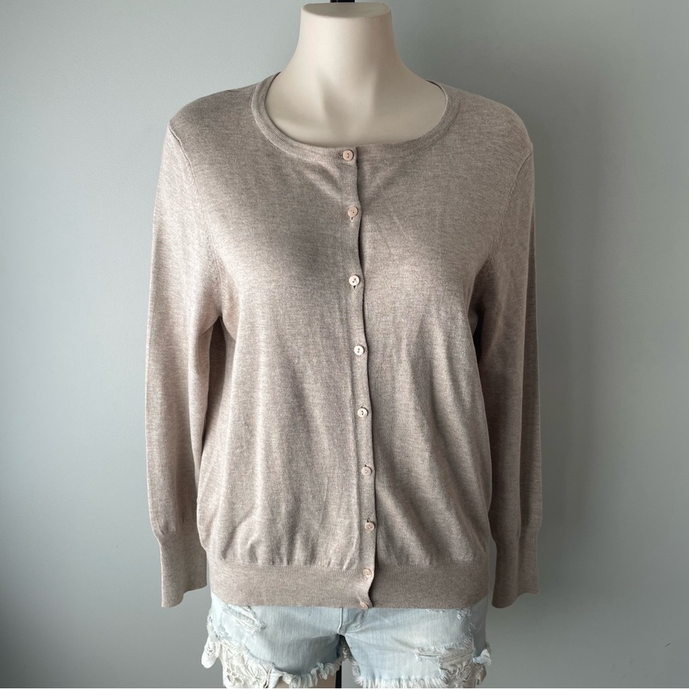 Dunnes Oatmeal Button Down Knit Cardigan Sweater Tan Prep Soft Girl Casual